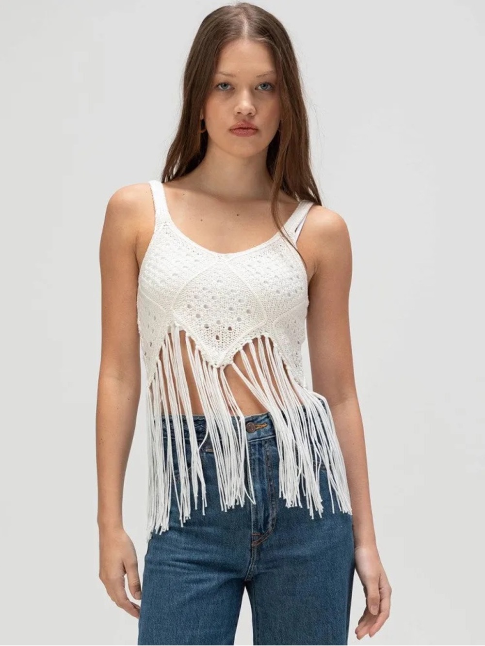 NWOT West of Melrose Women's Crochet Fringe Tank Top